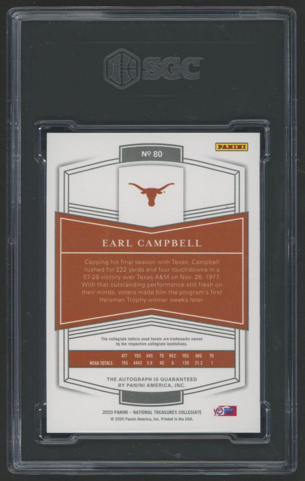 Earl Campbell 2020 National Treasure Signatures Blue #80 #15/20 (SGC 9.5 | Auto 10) at PristineAuction.com Earl Campbell 2020 National Treasure Signatures Blue #80 #15/20 (SGC 9.5 | Auto 10) at PristineAuction.com