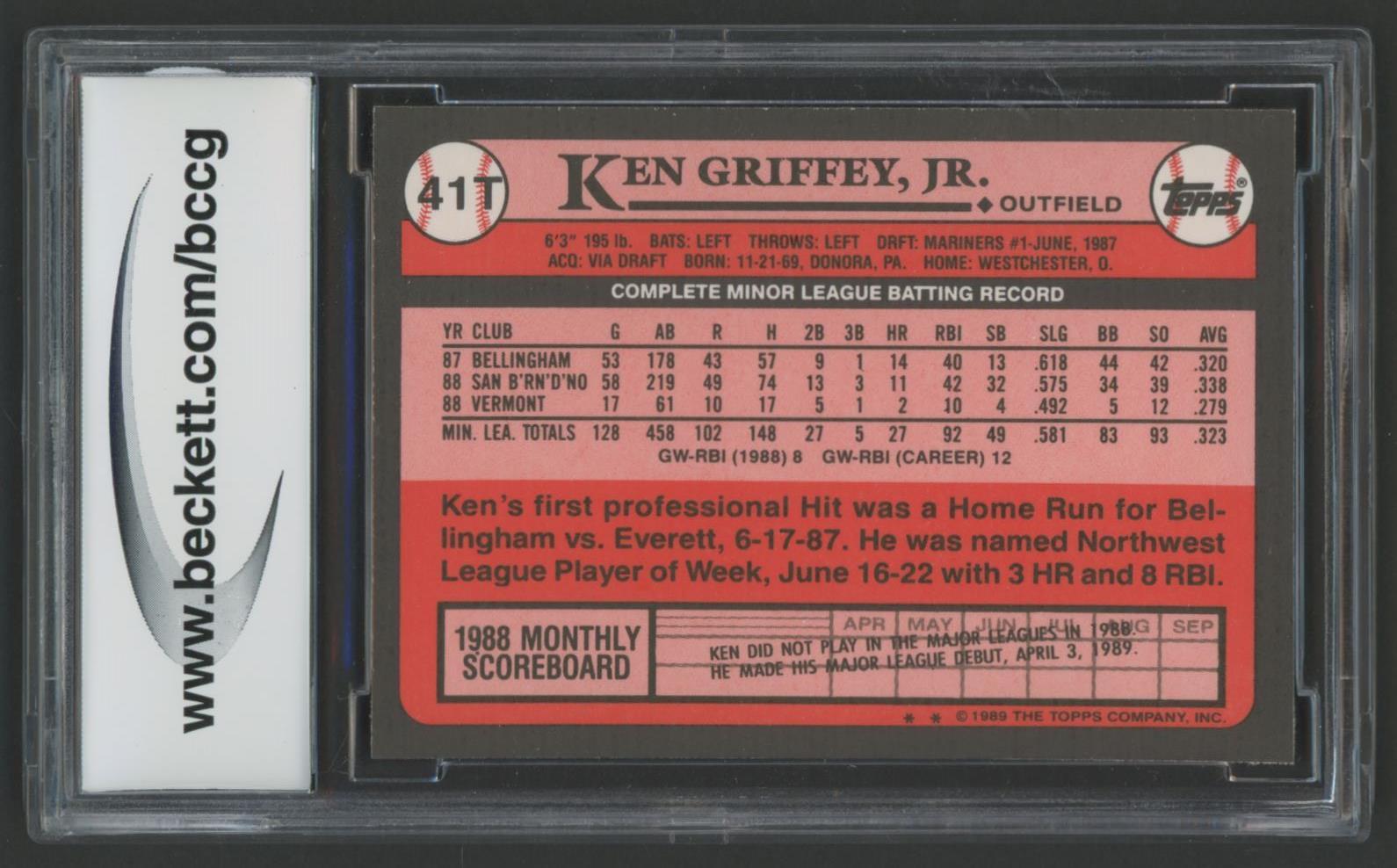 Ken Griffey Jr. 1989 Topps Traded #41T RC (BCCG 10) at PristineAuction.com Ken Griffey Jr. 1989 Topps Traded #41T RC (BCCG 10) at PristineAuction.com