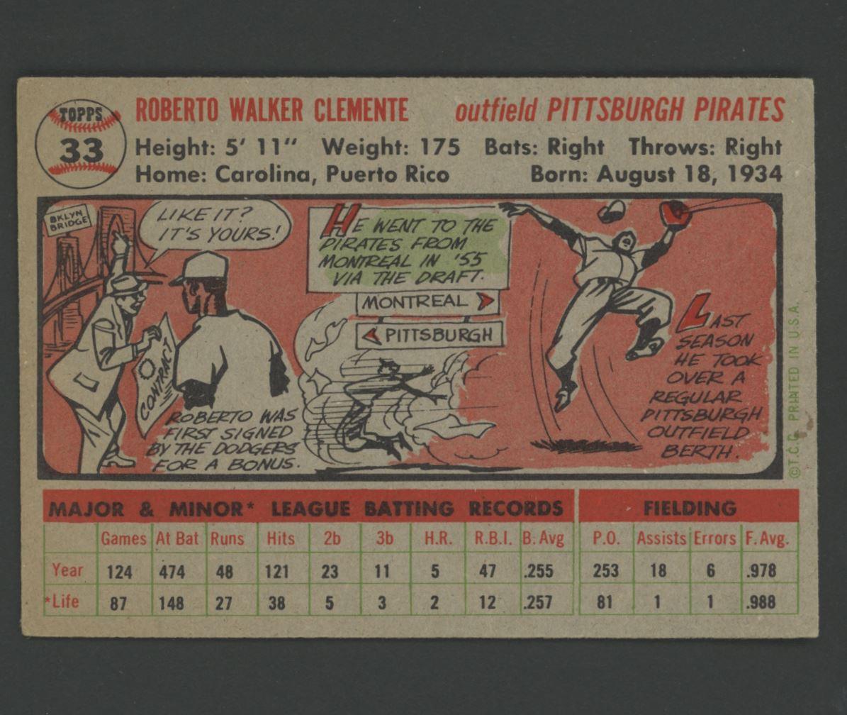 Roberto Clemente 1956 Topps #33 at PristineAuction.com Roberto Clemente 1956 Topps #33 at PristineAuction.com
