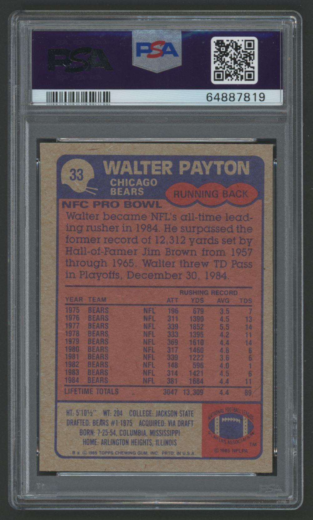 Walter Payton 1985 Topps #33 All-Pro (PSA 8) at PristineAuction.com Walter Payton 1985 Topps #33 All-Pro (PSA 8) at PristineAuction.com