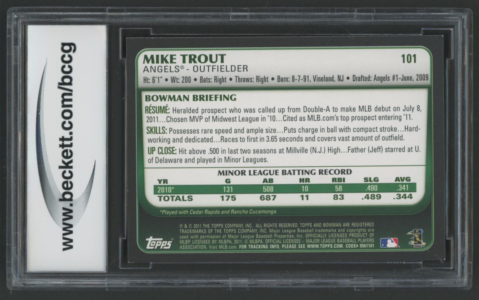 Mike Trout 2011 Bowman Draft #101 RC (BCCG 9) at PristineAuction.com Mike Trout 2011 Bowman Draft #101 RC (BCCG 9) at PristineAuction.com