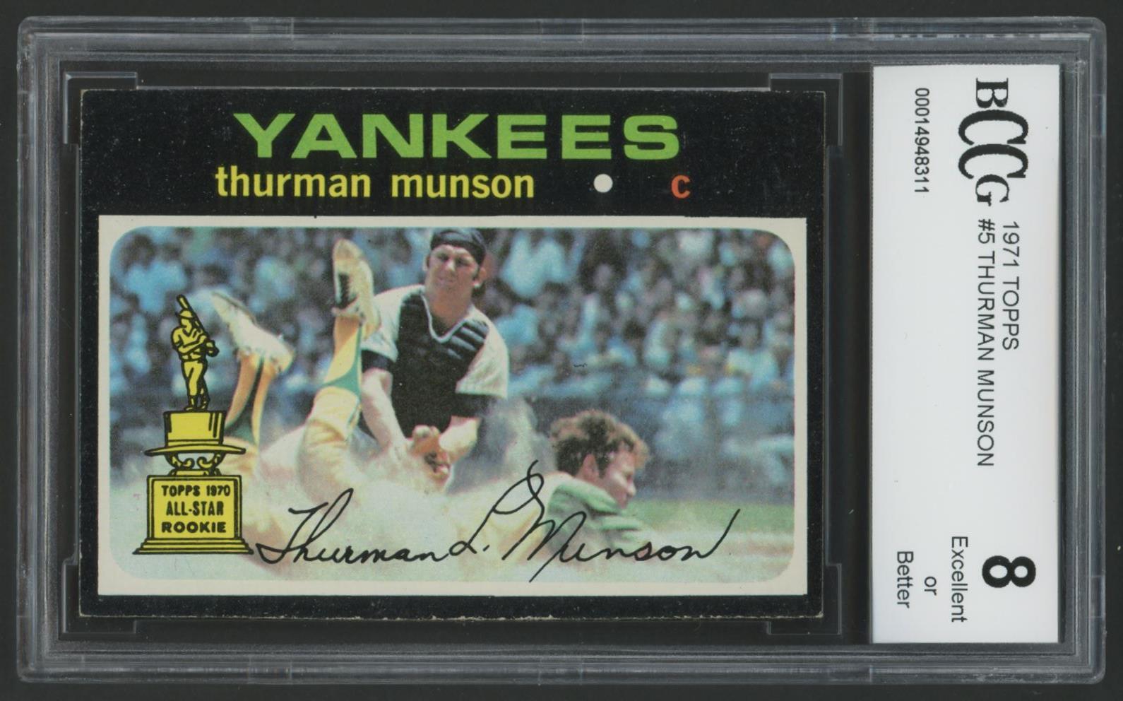 Thurman Munson 1971 Topps #5 (BCCG 8) at PristineAuction.com Thurman Munson 1971 Topps #5 (BCCG 8) at PristineAuction.com