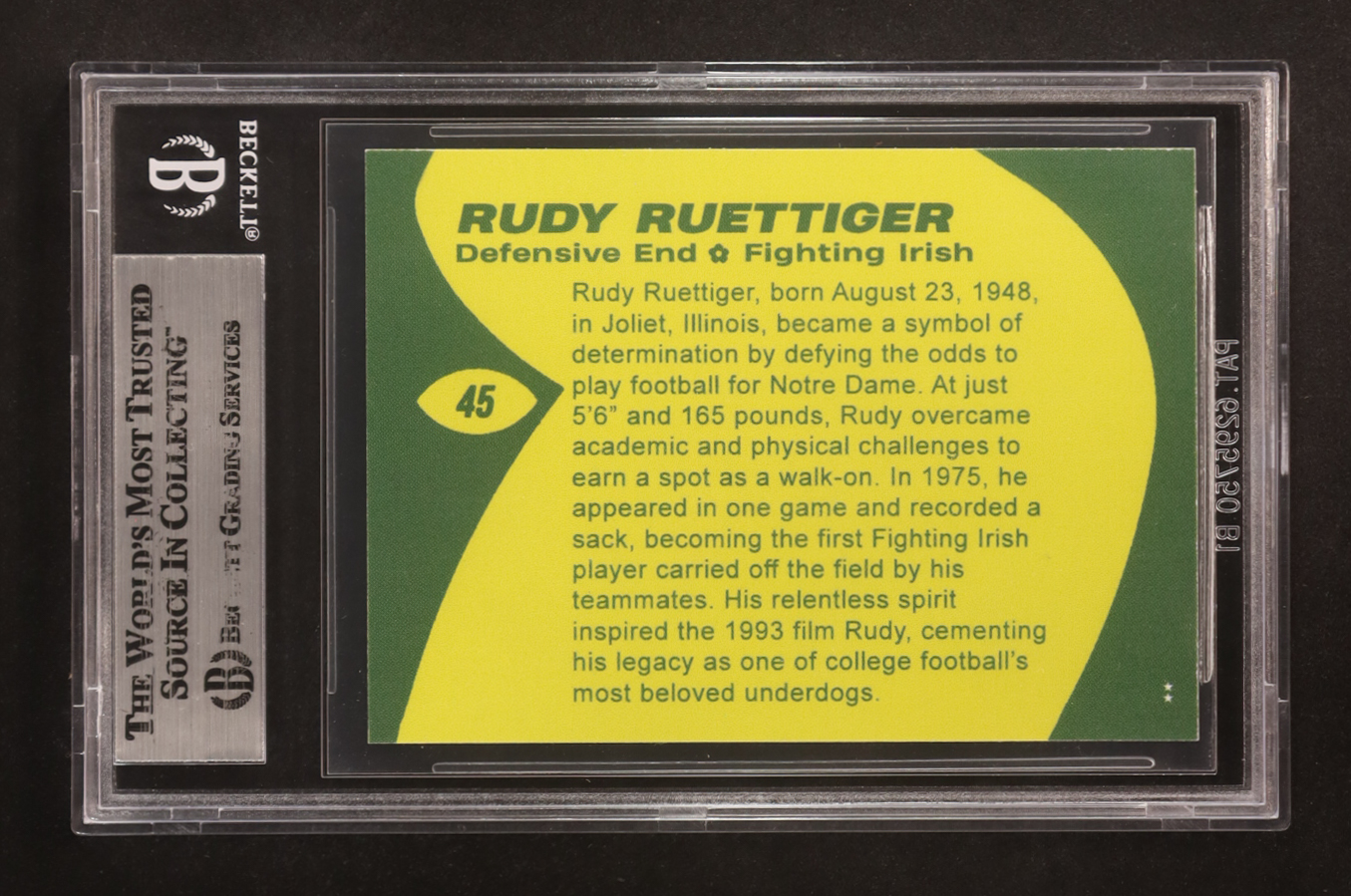 Rudy Ruettiger Signed Custom Trading Card (BGS) at PristineAuction.com Rudy Ruettiger Signed Custom Trading Card (BGS) at PristineAuction.com