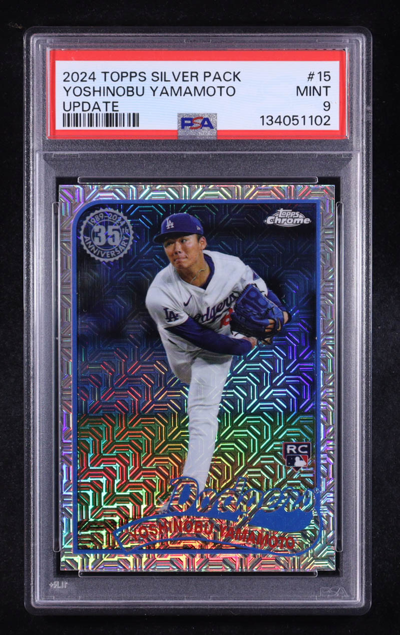 Yoshinobu Yamamoto 2024 Topps Update '89 Topps Silver Pack Chrome #T89CU15 RC (PSA 9) at PristineAuction.com Yoshinobu Yamamoto 2024 Topps Update '89 Topps Silver Pack Chrome #T89CU15 RC (PSA 9) at PristineAuction.com