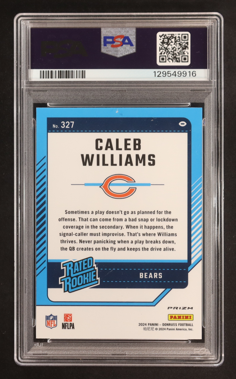 Caleb Williams 2024 Donruss Optic Rated Rookies Preview Pink #327 RC (PSA 10) at PristineAuction.com Caleb Williams 2024 Donruss Optic Rated Rookies Preview Pink #327 RC (PSA 10) at PristineAuction.com