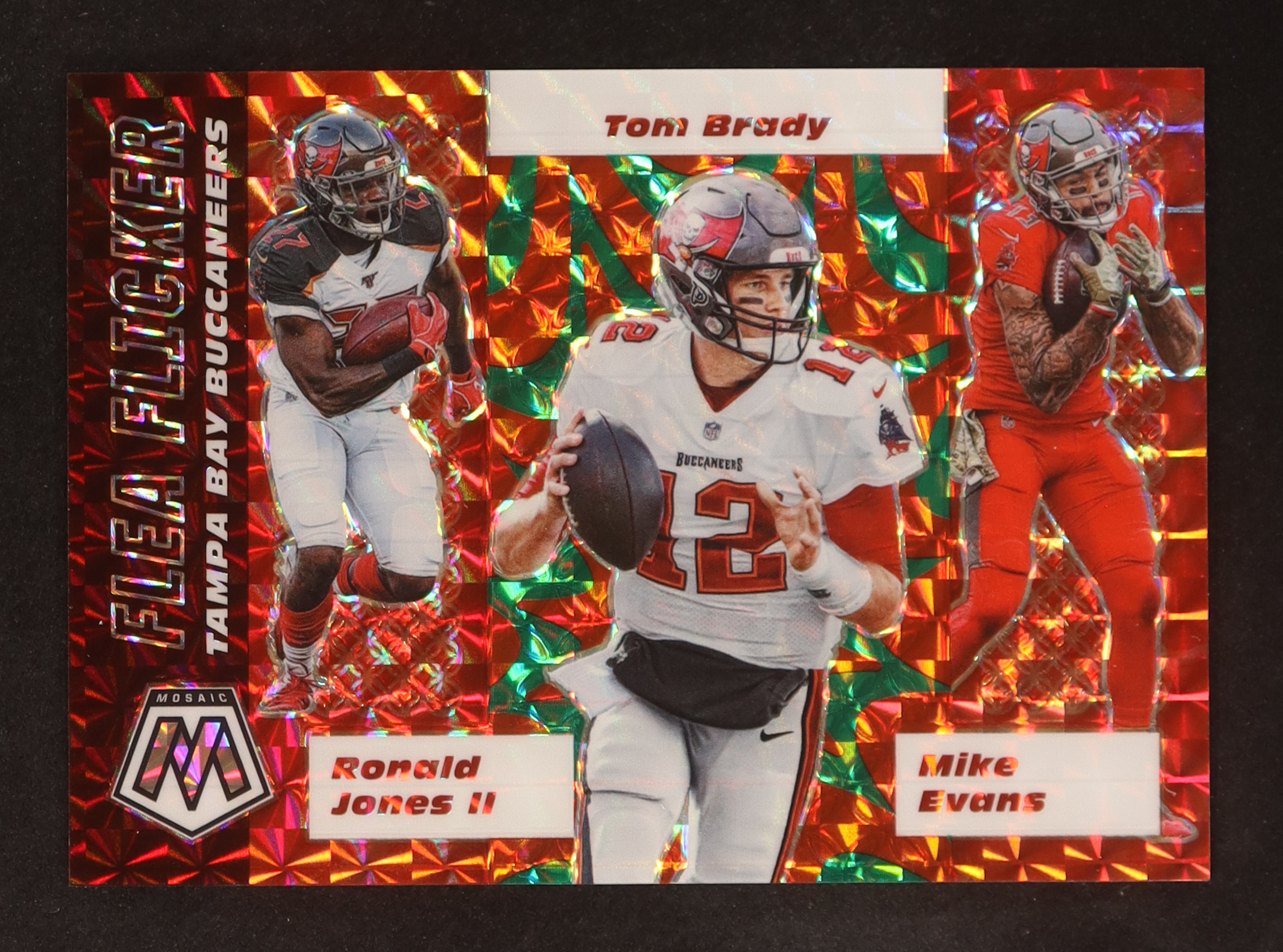 Mike Evans / Ronald Jones II / Tom Brady 2020 Panini Mosaic Flea Flicker Mosaic Reactive Green #13 #65/89 at PristineAuction.com Mike Evans / Ronald Jones II / Tom Brady 2020 Panini Mosaic Flea Flicker Mosaic Reactive Green #13 #65/89 at PristineAuction.com