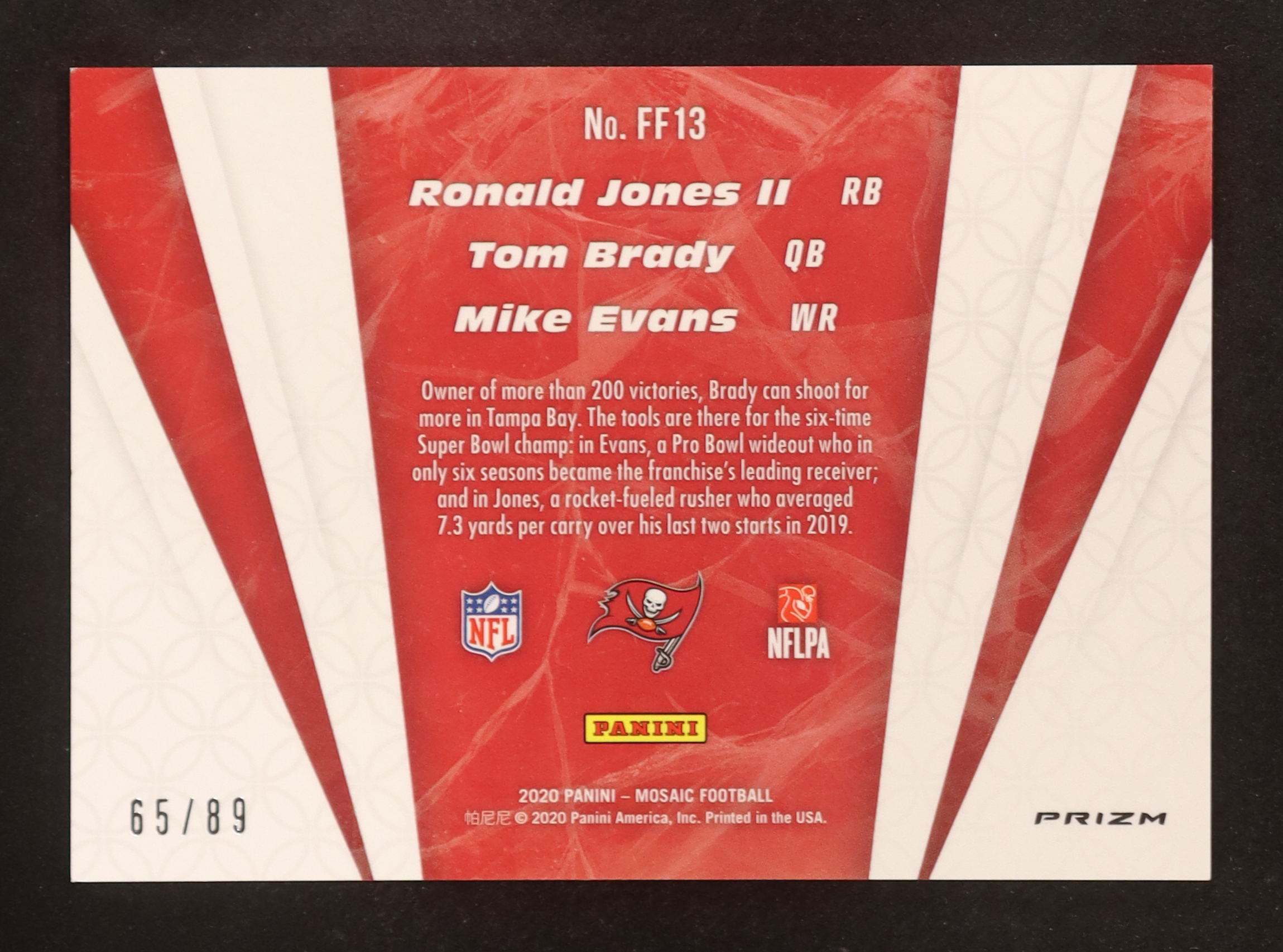 Mike Evans / Ronald Jones II / Tom Brady 2020 Panini Mosaic Flea Flicker Mosaic Reactive Green #13 #65/89 at PristineAuction.com Mike Evans / Ronald Jones II / Tom Brady 2020 Panini Mosaic Flea Flicker Mosaic Reactive Green #13 #65/89 at PristineAuction.com