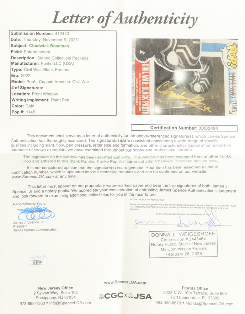 Chadwick Boseman Signed "Captain America: Civil War" #1145 Civil War: Black Panther Funko Pop! Vinyl Figure (JSA) at PristineAuction.com Chadwick Boseman Signed "Captain America: Civil War" #1145 Civil War: Black Panther Funko Pop! Vinyl Figure (JSA) at PristineAuction.com