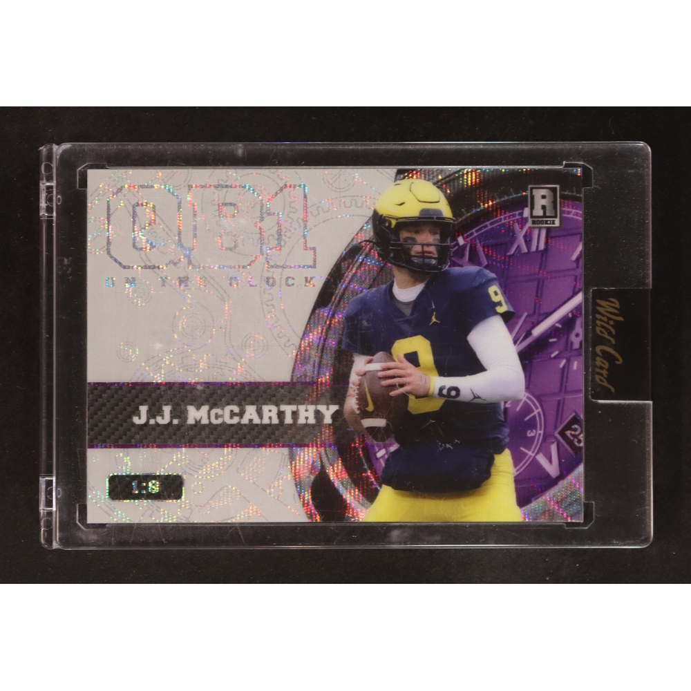 JJ McCarthy 2023 Wild Card QB1 On the Clock Wave Silver #OCWJM2 RC #1/8 at PristineAuction.com