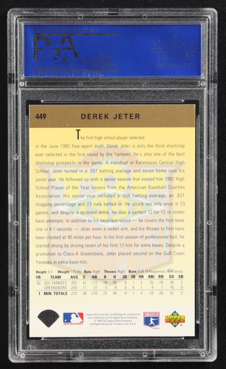 Derek Jeter 1993 Upper Deck #449 RC (PSA 8) at PristineAuction.com Derek Jeter 1993 Upper Deck #449 RC (PSA 8) at PristineAuction.com