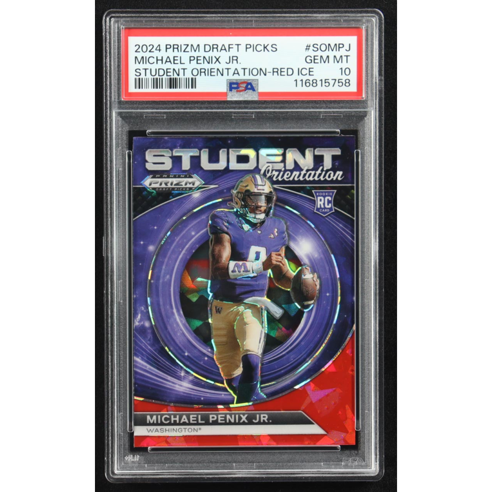 Michael Penix Jr. 2024 Panini Prizm Draft Picks Student Orientation Red Ice #SO-MPJ RC (PSA 10) at PristineAuction.com