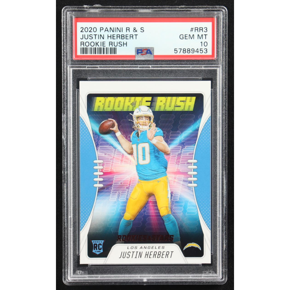 Justin Herbert 2020 Panini Rookies & Stars Rookie Rush #RR-3 RC (PSA 10) at PristineAuction.com