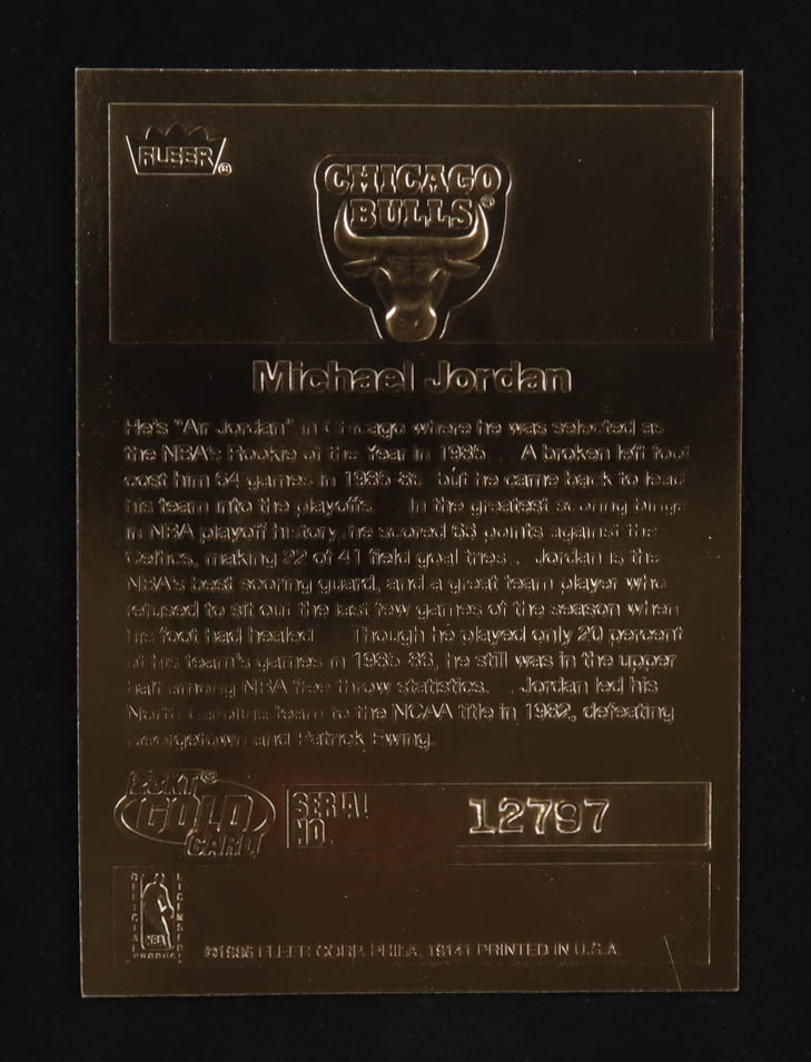 Michael Jordan 1996 Fleer 23KT Gold Card / White Border at PristineAuction.com Michael Jordan 1996 Fleer 23KT Gold Card / White Border at PristineAuction.com