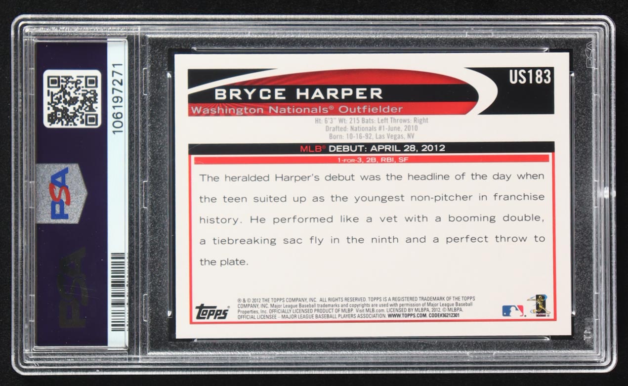 Bryce Harper 2012 Topps Update #US-183 RC (PSA 9) at PristineAuction.com Bryce Harper 2012 Topps Update #US-183 RC (PSA 9) at PristineAuction.com