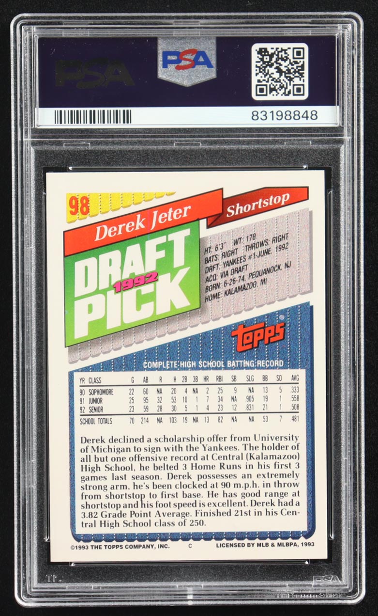 Derek Jeter 1993 Topps #98 RC (PSA 8) at PristineAuction.com Derek Jeter 1993 Topps #98 RC (PSA 8) at PristineAuction.com