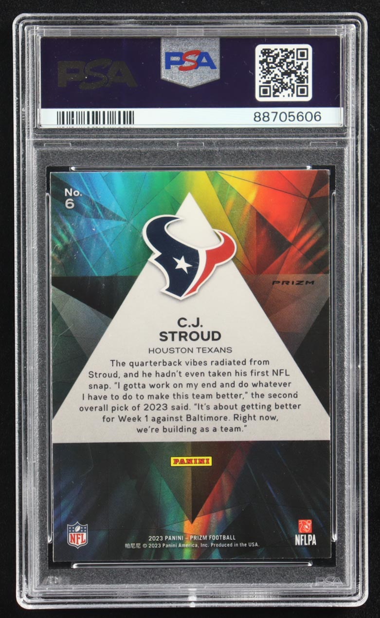 CJ Stroud 2023 Panini Prizm Prizmatic Green Wave #6 RC (PSA 10) at PristineAuction.com CJ Stroud 2023 Panini Prizm Prizmatic Green Wave #6 RC (PSA 10) at PristineAuction.com