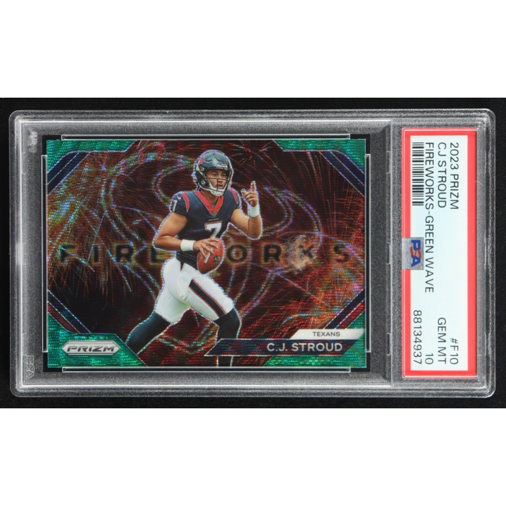 CJ Stroud 2023 Panini Prizm Fireworks Green Wave #F-10 RC (PSA 10) at PristineAuction.com