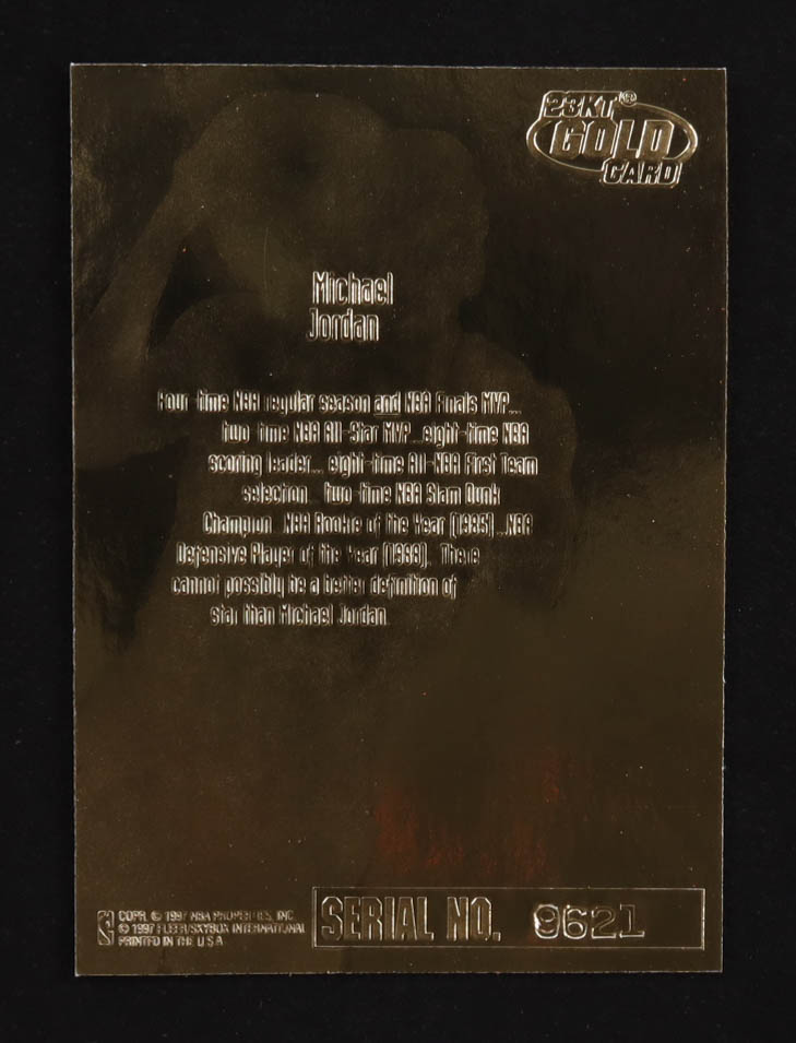 Michael Jordan 1996-97 Fleer Ultra Starring Role Feel the Game 23KT Gold Card at PristineAuction.com Michael Jordan 1996-97 Fleer Ultra Starring Role Feel the Game 23KT Gold Card at PristineAuction.com