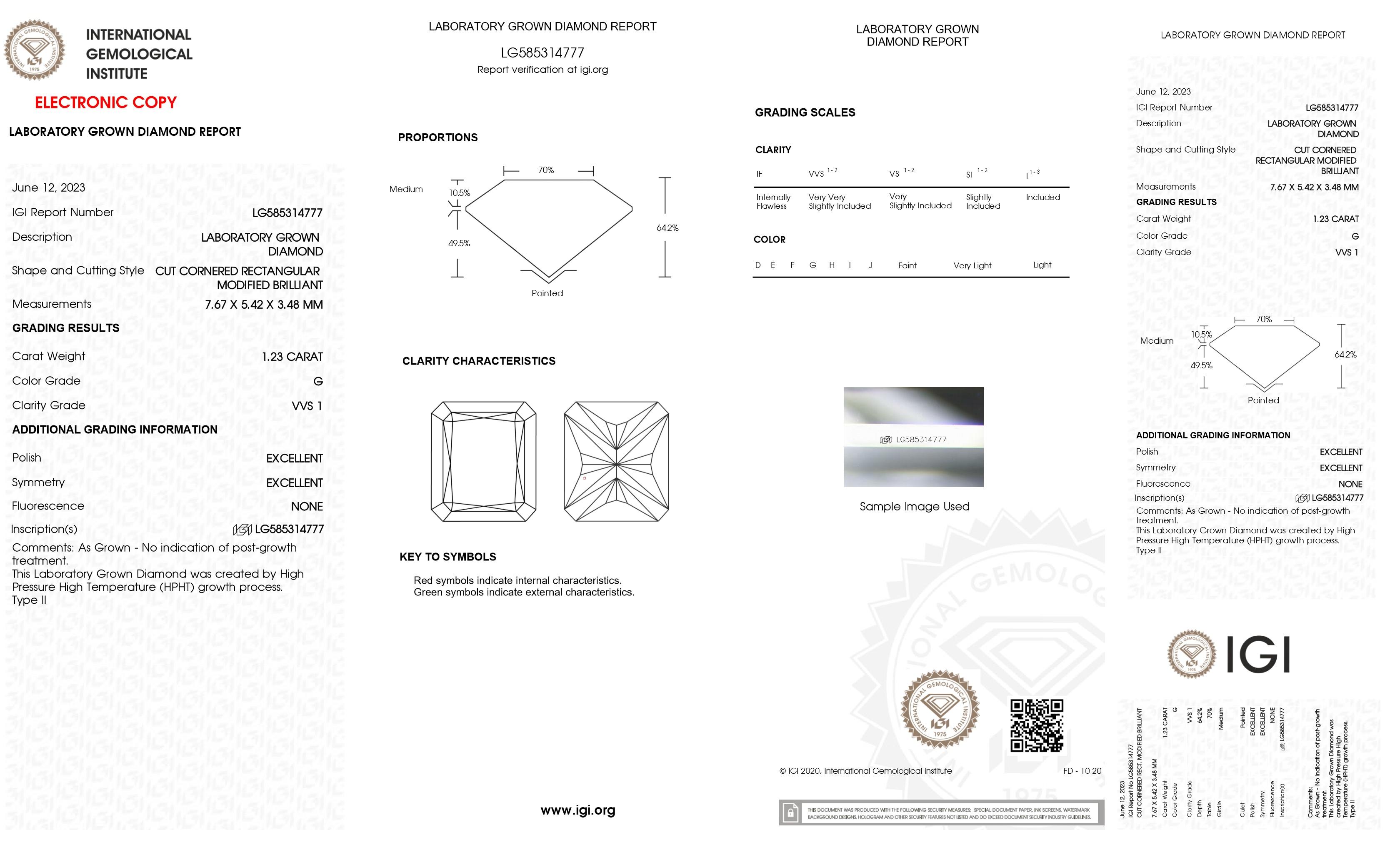 1.23 Carats Lab Grown Diamond Loose G, VVS1 | Estimated Retail Value: $1,750 (UGL & IGI Certs) at PristineAuction.com 1.23 Carats Lab Grown Diamond Loose G, VVS1 | Estimated Retail Value: $1,750 (UGL & IGI Certs) at PristineAuction.com