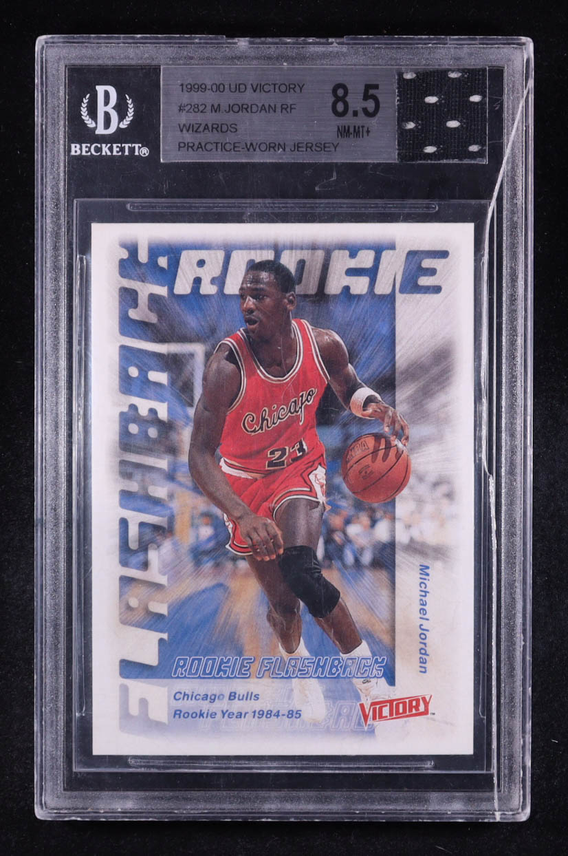 Michael Jordan 1999-00 Upper Deck Victory #282 RF with Wizards Practice-Worn Jersey Patch (BGS 8.5) at PristineAuction.com Michael Jordan 1999-00 Upper Deck Victory #282 RF with Wizards Practice-Worn Jersey Patch (BGS 8.5) at PristineAuction.com