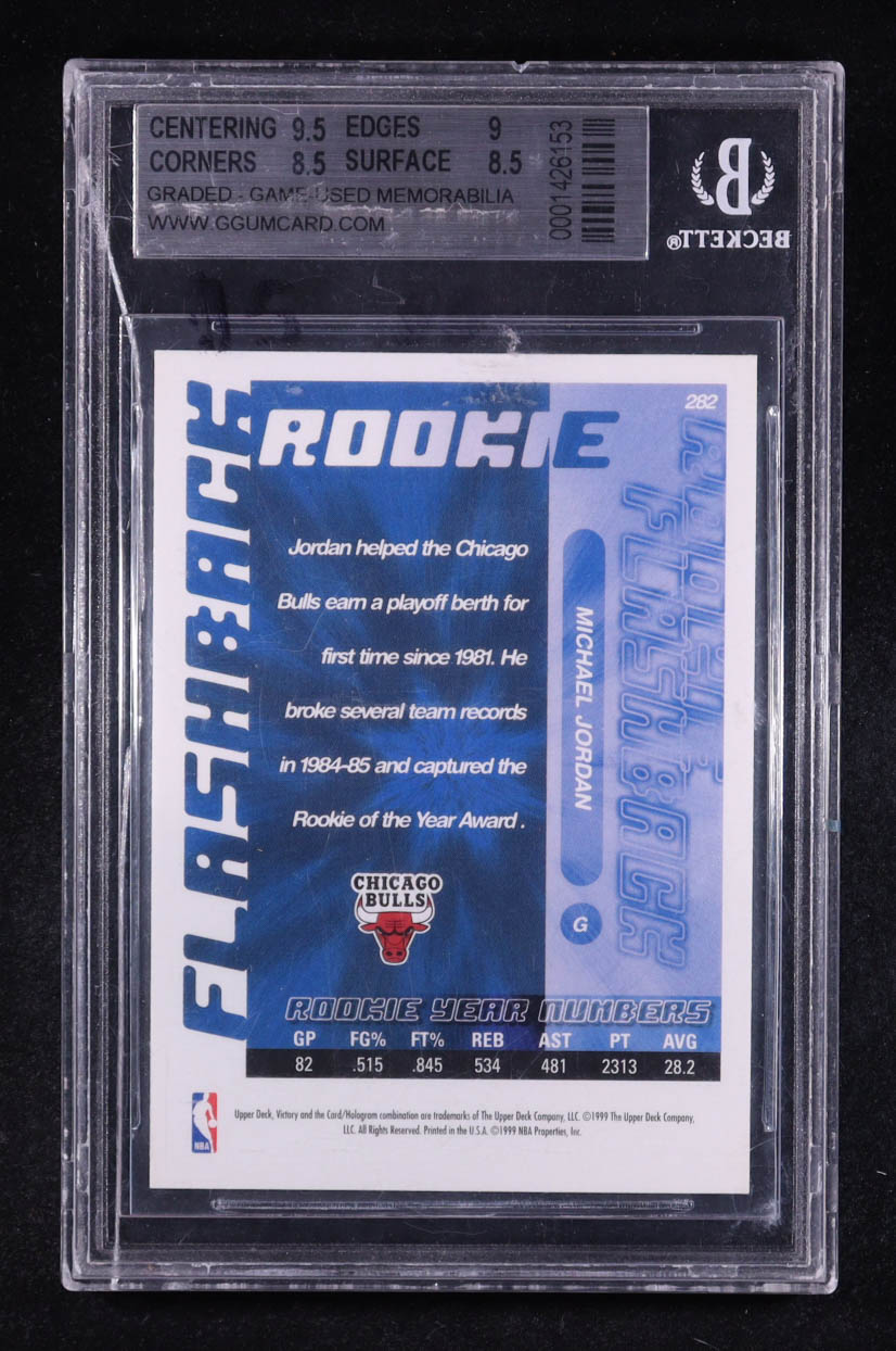 Michael Jordan 1999-00 Upper Deck Victory #282 RF with Wizards Practice-Worn Jersey Patch (BGS 8.5) at PristineAuction.com Michael Jordan 1999-00 Upper Deck Victory #282 RF with Wizards Practice-Worn Jersey Patch (BGS 8.5) at PristineAuction.com