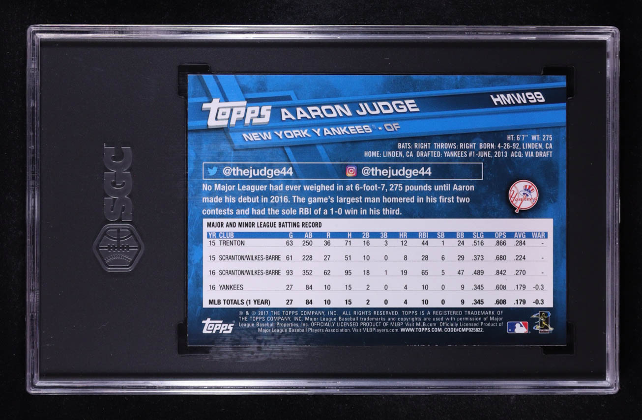 Aaron Judge 2017 Topps Walmart Holiday Snowflake #HMW99 RC (SGC 9) at PristineAuction.com Aaron Judge 2017 Topps Walmart Holiday Snowflake #HMW99 RC (SGC 9) at PristineAuction.com