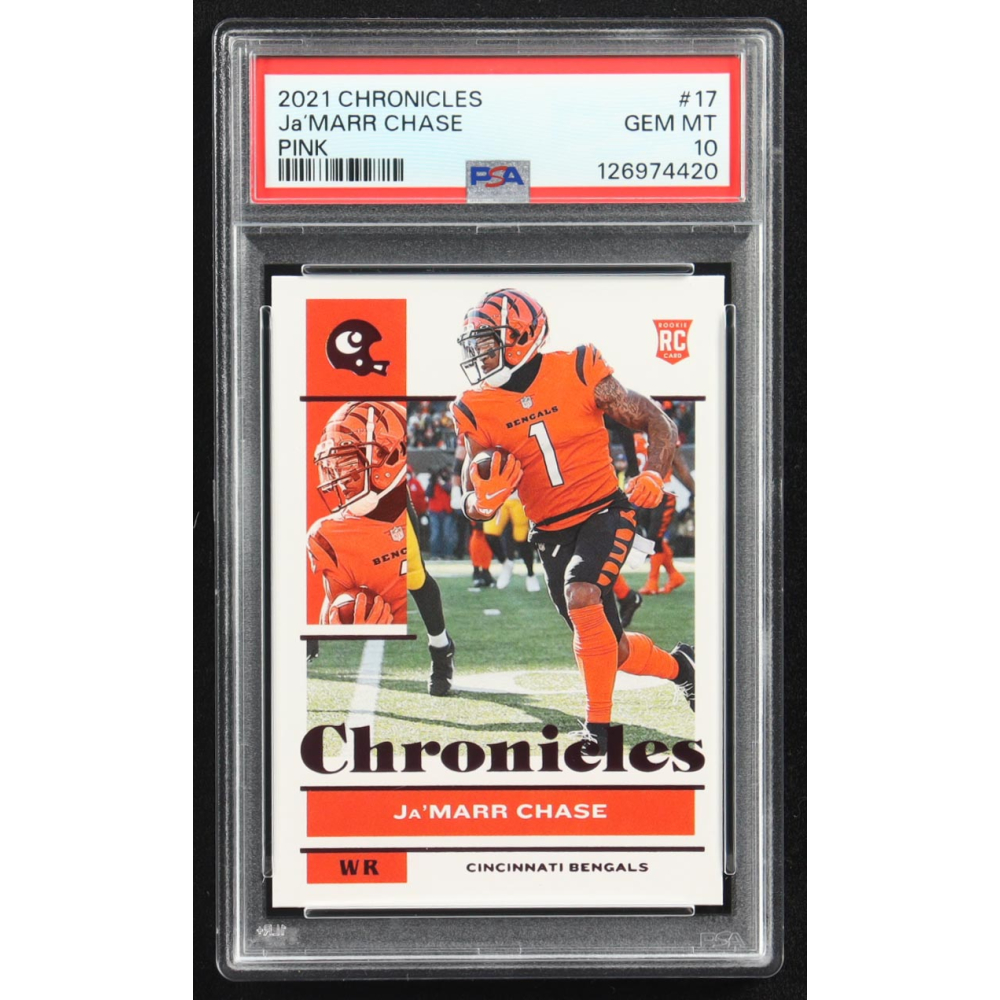 Ja'Marr Chase 2021 Panini Chronicles Pink #17 RC (PSA 10) at PristineAuction.com