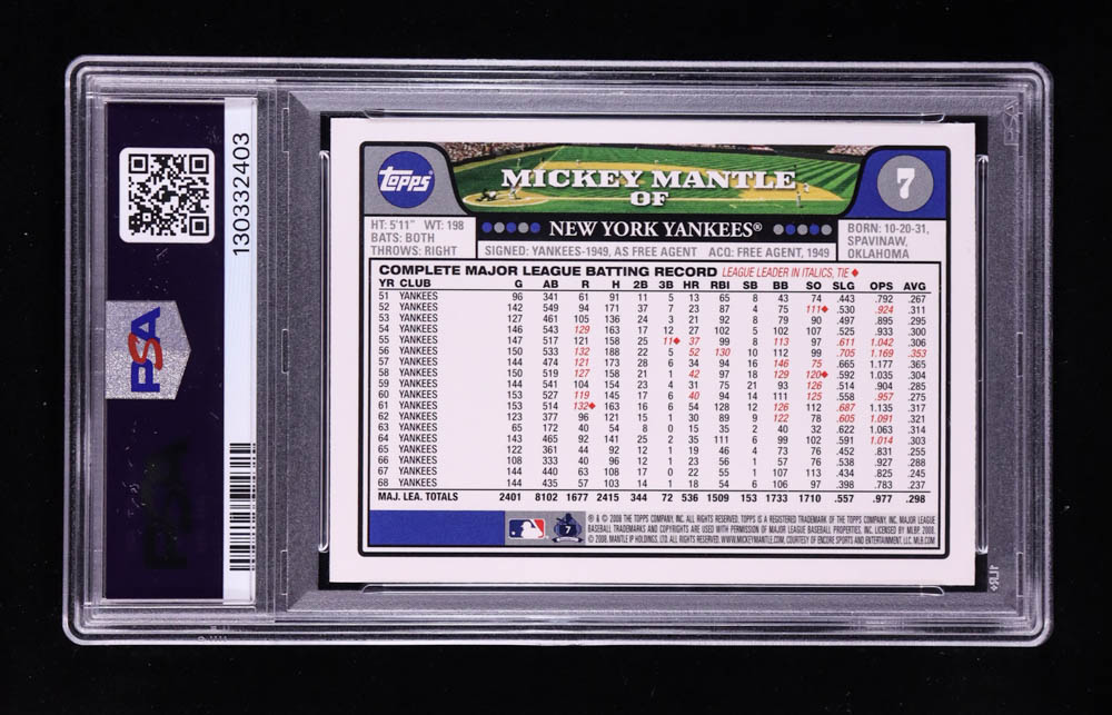 Mickey Mantle 2008 Topps #7 (PSA 9) at PristineAuction.com Mickey Mantle 2008 Topps #7 (PSA 9) at PristineAuction.com