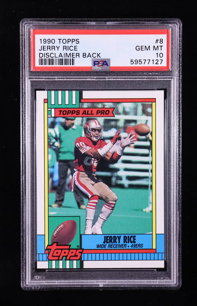 Jerry Rice 1990 Topps Disclaimer Back #8 (PSA 10) at PristineAuction.com Jerry Rice 1990 Topps Disclaimer Back #8 (PSA 10) at PristineAuction.com