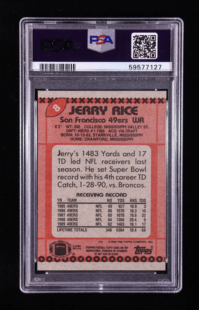 Jerry Rice 1990 Topps Disclaimer Back #8 (PSA 10) at PristineAuction.com Jerry Rice 1990 Topps Disclaimer Back #8 (PSA 10) at PristineAuction.com