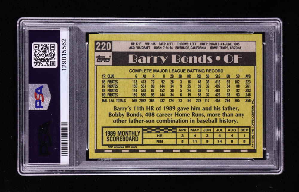 Barry Bonds 1990 Topps #220 (PSA 10) at PristineAuction.com Barry Bonds 1990 Topps #220 (PSA 10) at PristineAuction.com