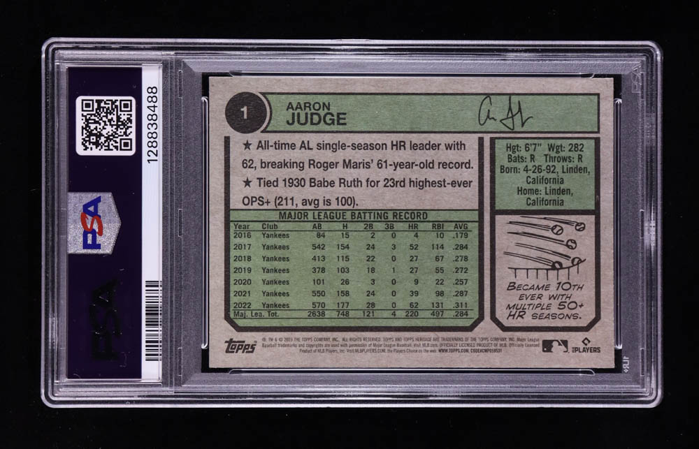 Aaron Judge 2023 Topps Heritage #1 TRIBUTE (PSA 10) at PristineAuction.com Aaron Judge 2023 Topps Heritage #1 TRIBUTE (PSA 10) at PristineAuction.com