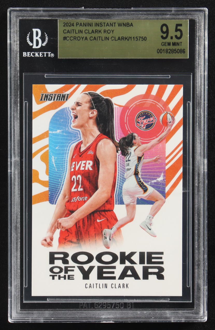 Cailtlin Clark 2024 Panini Instant WNBA Rookie of the Year #CCROY-A RC #1/115750 (BGS 9.5) at PristineAuction.com Cailtlin Clark 2024 Panini Instant WNBA Rookie of the Year #CCROY-A RC #1/115750 (BGS 9.5) at PristineAuction.com