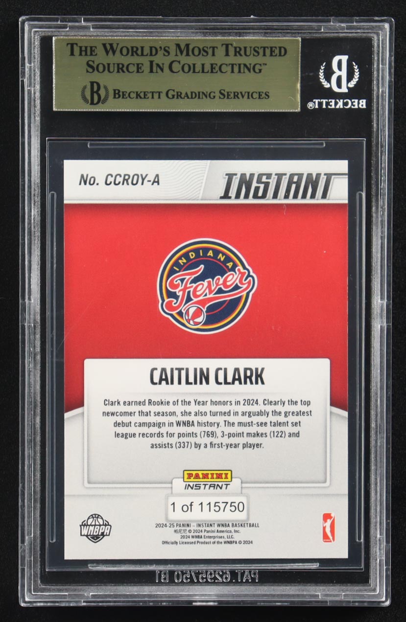 Cailtlin Clark 2024 Panini Instant WNBA Rookie of the Year #CCROY-A RC #1/115750 (BGS 9.5) at PristineAuction.com Cailtlin Clark 2024 Panini Instant WNBA Rookie of the Year #CCROY-A RC #1/115750 (BGS 9.5) at PristineAuction.com