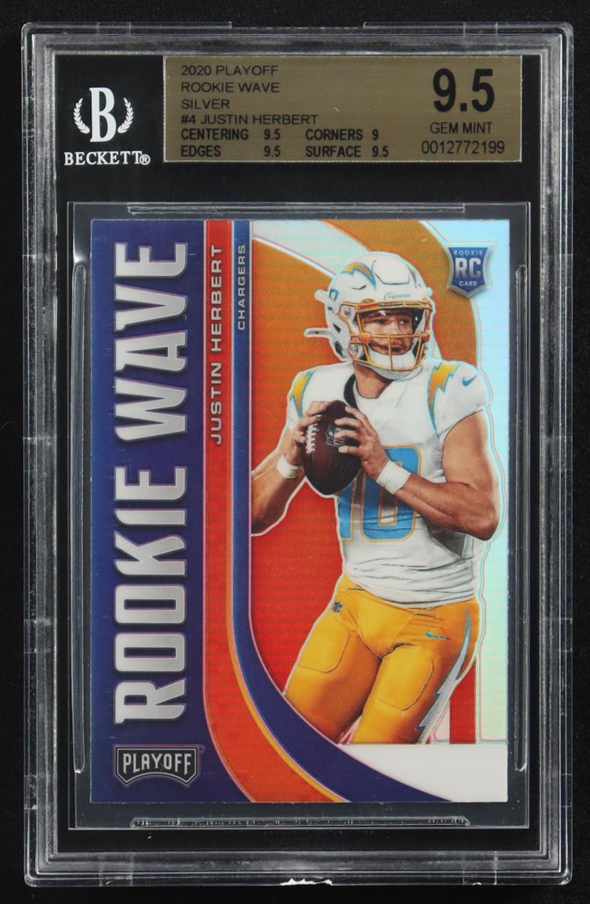 Justin Herbert 2020 Panini Playoff Rookie Wave Silver #RW-4 RC (BGS 9.5) at PristineAuction.com Justin Herbert 2020 Panini Playoff Rookie Wave Silver #RW-4 RC (BGS 9.5) at PristineAuction.com