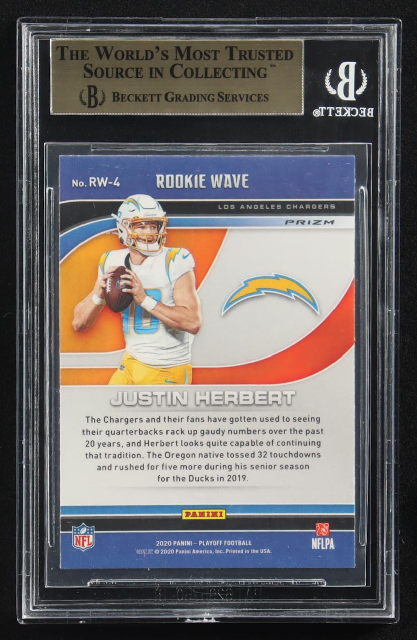 Justin Herbert 2020 Panini Playoff Rookie Wave Silver #RW-4 RC (BGS 9.5) at PristineAuction.com Justin Herbert 2020 Panini Playoff Rookie Wave Silver #RW-4 RC (BGS 9.5) at PristineAuction.com