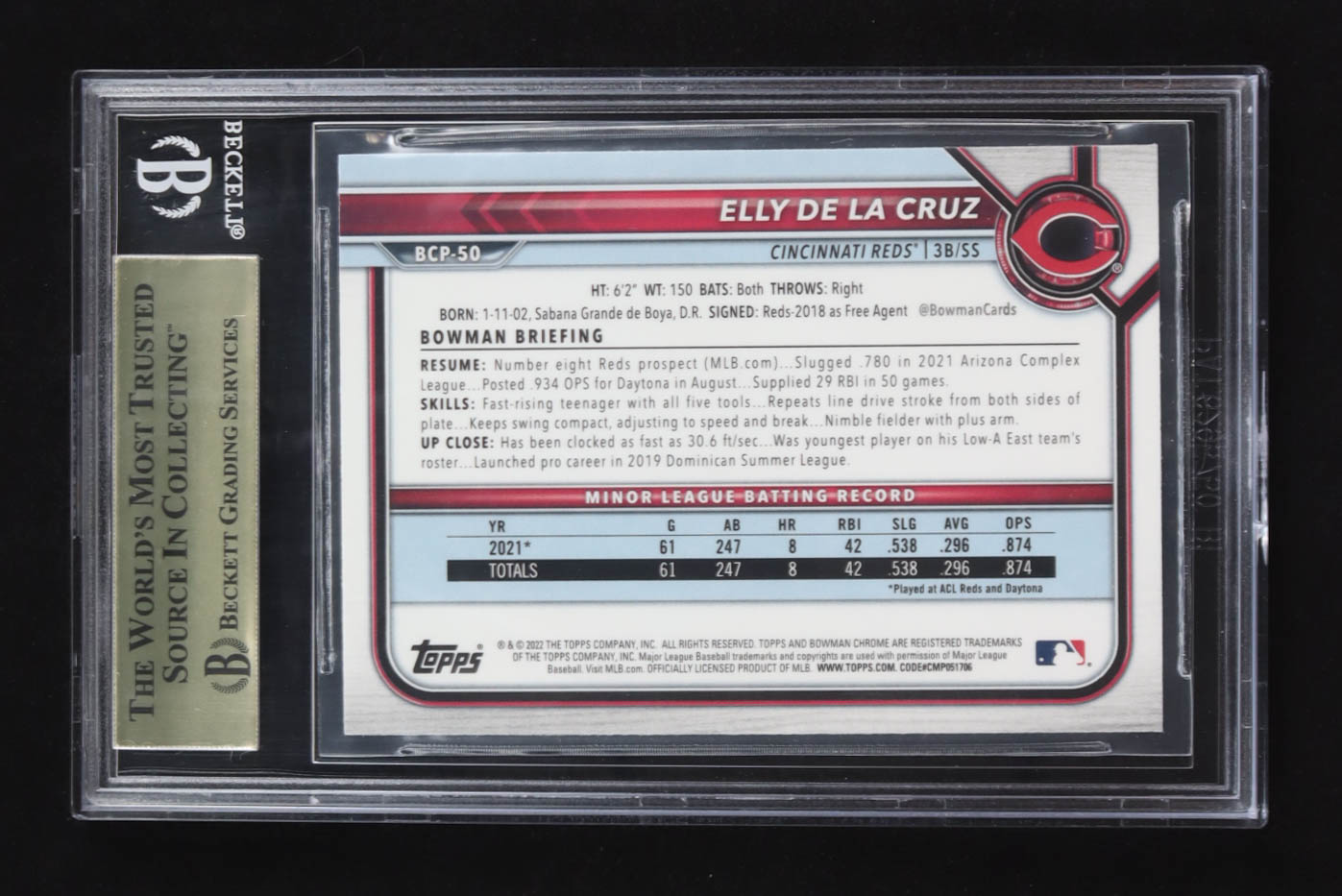Elly De La Cruz 2022 Bowman Chrome Prospects #BCP50 RC (BGS 9.5) at PristineAuction.com Elly De La Cruz 2022 Bowman Chrome Prospects #BCP50 RC (BGS 9.5) at PristineAuction.com