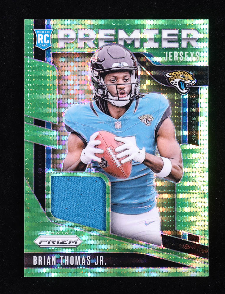 Brian Thomas Jr. 2024 Panini Prizm Premier Jerseys Neon Green Pulsar #13 RC at PristineAuction.com Brian Thomas Jr. 2024 Panini Prizm Premier Jerseys Neon Green Pulsar #13 RC at PristineAuction.com