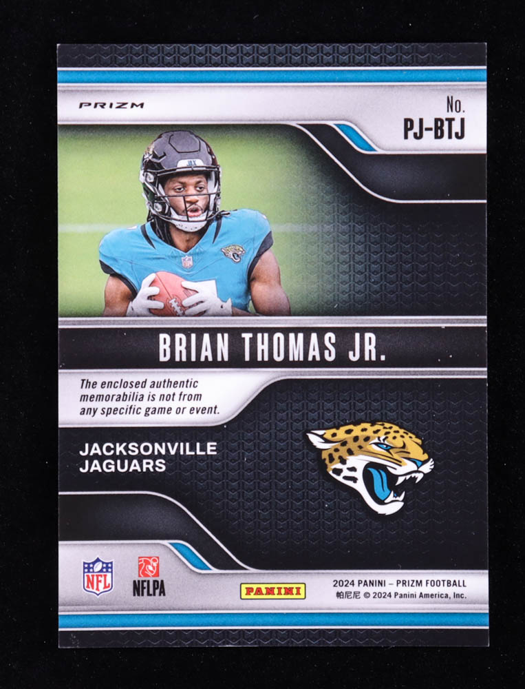 Brian Thomas Jr. 2024 Panini Prizm Premier Jerseys Neon Green Pulsar #13 RC at PristineAuction.com Brian Thomas Jr. 2024 Panini Prizm Premier Jerseys Neon Green Pulsar #13 RC at PristineAuction.com