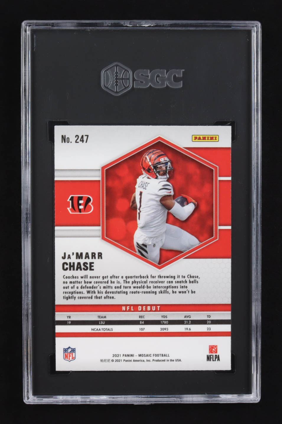 Ja'Marr Chase 2021 Panini Mosaic #247 DEB RC (SGC 9.5) at PristineAuction.com Ja'Marr Chase 2021 Panini Mosaic #247 DEB RC (SGC 9.5) at PristineAuction.com