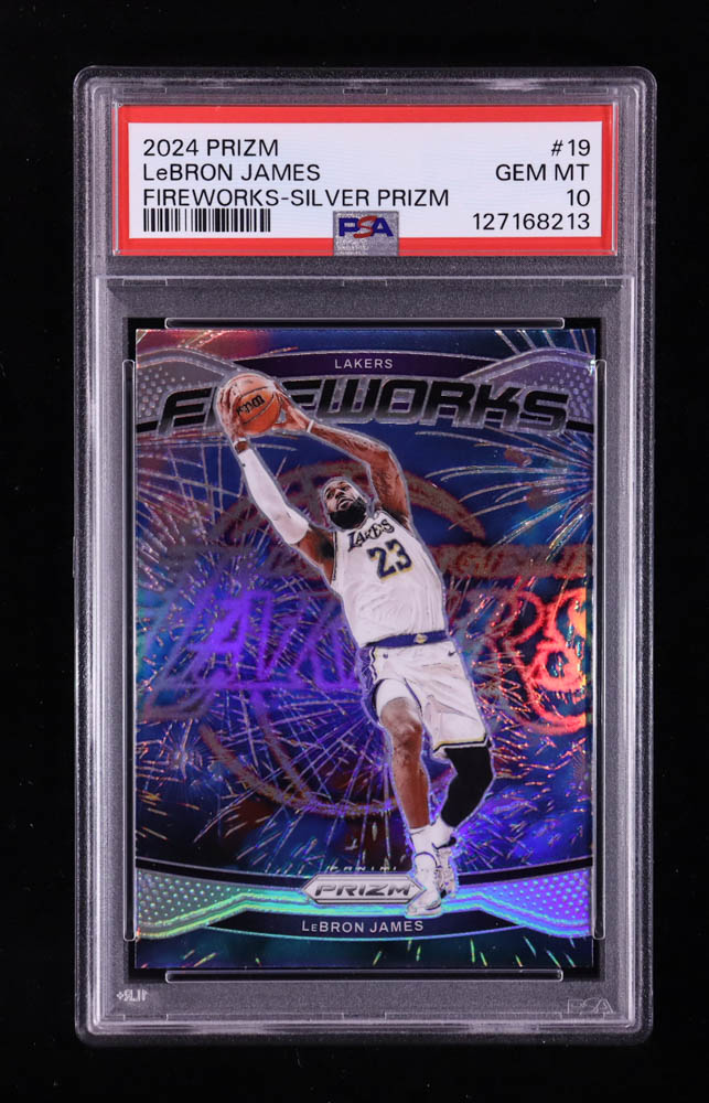 LeBron James 2024-25 Panini Prizm Fireworks Prizms Silver #19 (PSA 10) at PristineAuction.com LeBron James 2024-25 Panini Prizm Fireworks Prizms Silver #19 (PSA 10) at PristineAuction.com