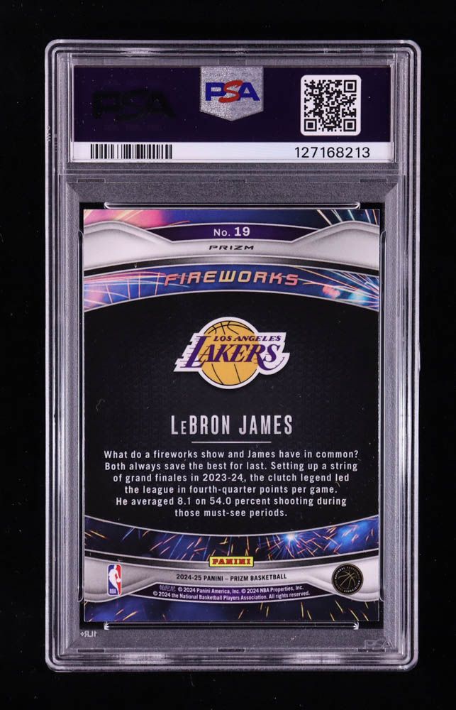 LeBron James 2024-25 Panini Prizm Fireworks Prizms Silver #19 (PSA 10) at PristineAuction.com LeBron James 2024-25 Panini Prizm Fireworks Prizms Silver #19 (PSA 10) at PristineAuction.com