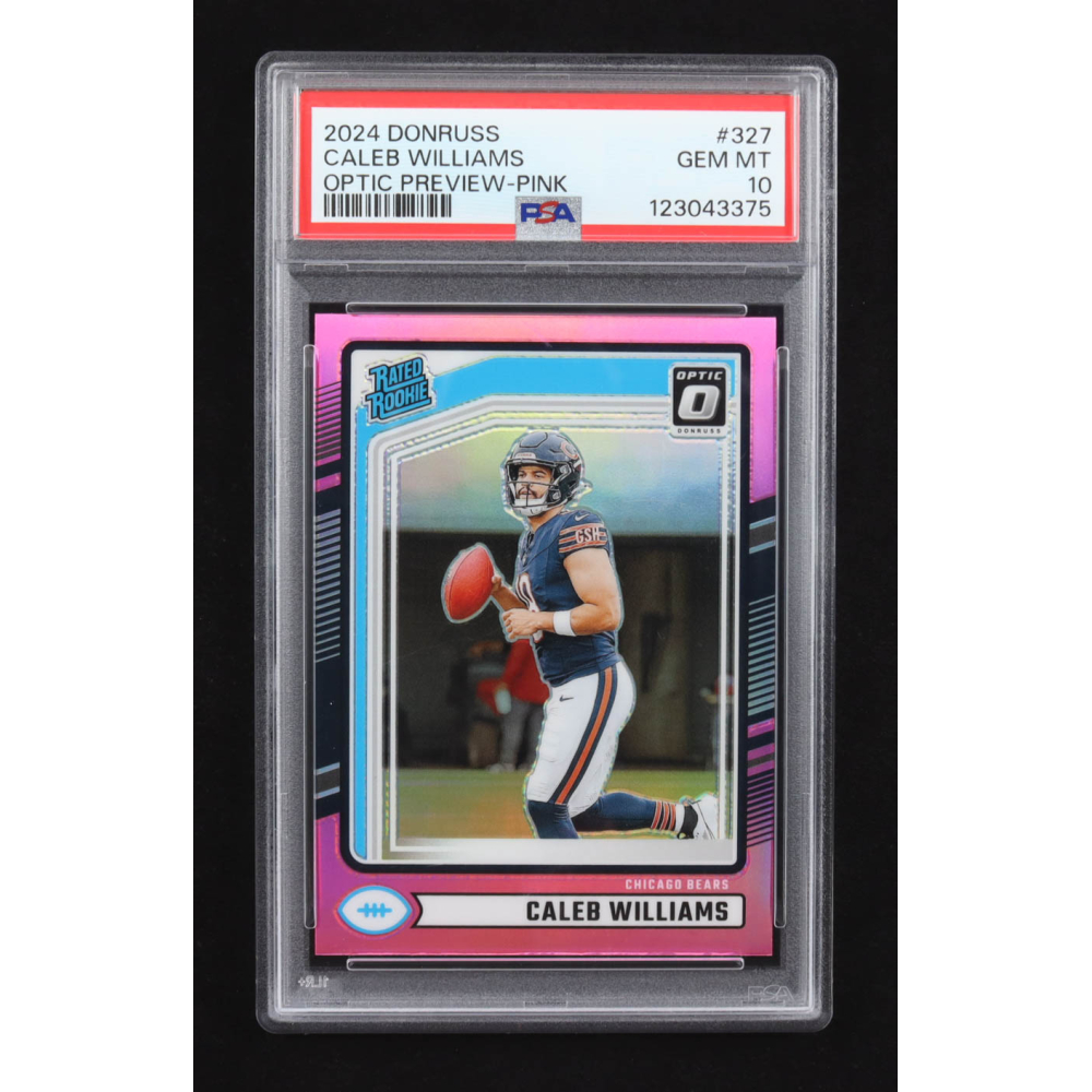 Caleb Williams 2024 Donruss Optic Rated Rookies Preview Pink #327 RC (PSA 10) at PristineAuction.com