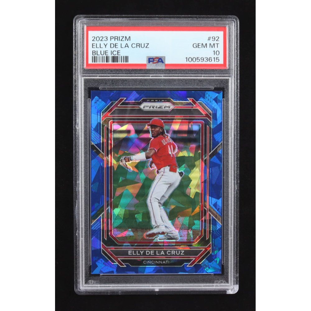 Elly De La Cruz 2023 Panini Prizm Prizms Blue Ice #92 RC (PSA 10) at PristineAuction.com