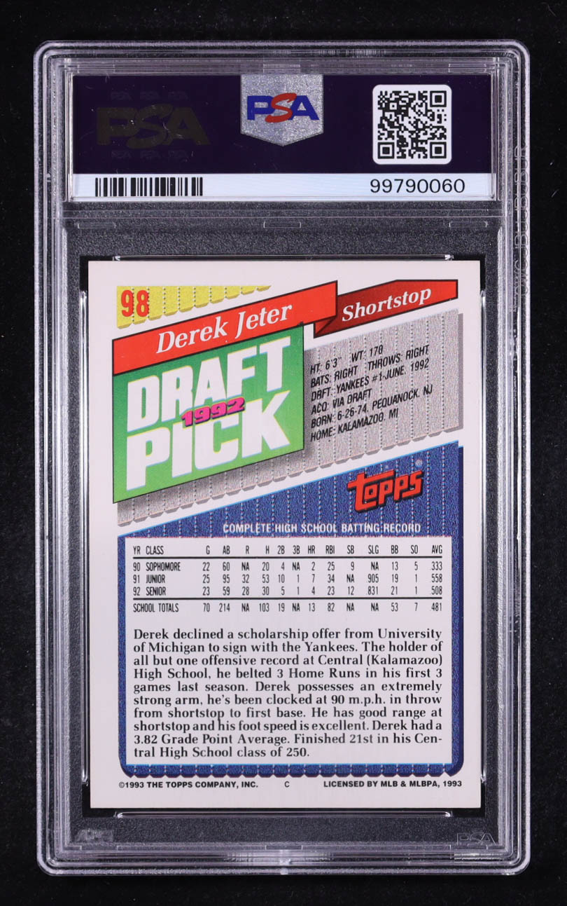 Derek Jeter 1993 Topps Gold #98 RC (PSA 9) at PristineAuction.com Derek Jeter 1993 Topps Gold #98 RC (PSA 9) at PristineAuction.com