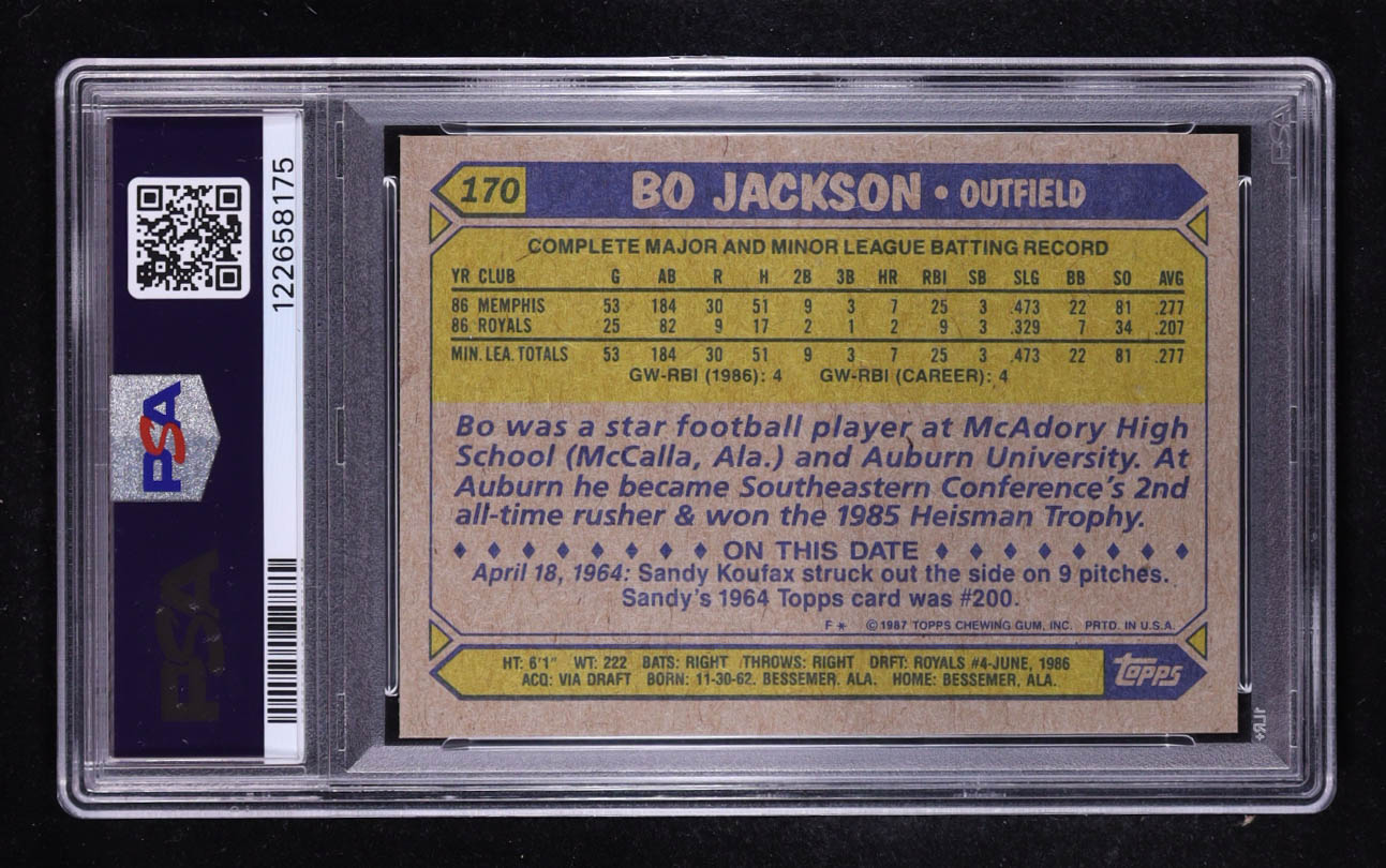 Bo Jackson 1987 Topps #170 RC (PSA 9) at PristineAuction.com Bo Jackson 1987 Topps #170 RC (PSA 9) at PristineAuction.com