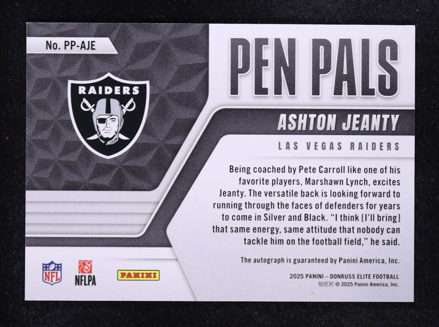Ashton Jeanty 2025 Elite Pen Pals #6 RC at PristineAuction.com Ashton Jeanty 2025 Elite Pen Pals #6 RC at PristineAuction.com