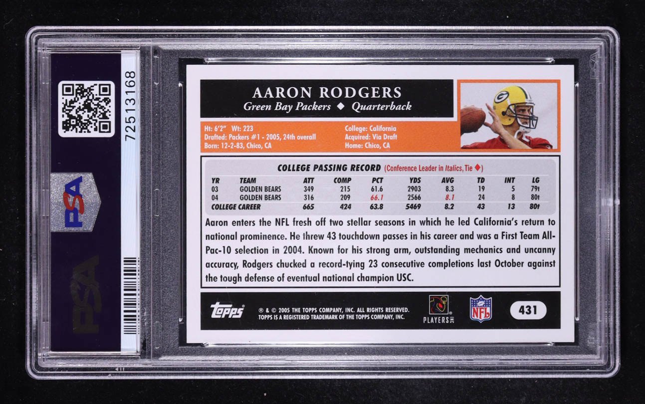 Aaron Rodgers 2005 Topps #431 RC (PSA 10) at PristineAuction.com Aaron Rodgers 2005 Topps #431 RC (PSA 10) at PristineAuction.com