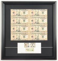 2009 U.S. $10 Dollar Bill Custom Framed Uncut Sheet Of (8) Bills at PristineAuction.com