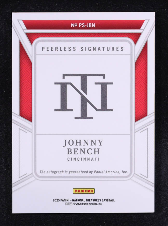 Johnny Bench 2025 Panini National Treasures Peerless Signatures #14 #37/49 at PristineAuction.com Johnny Bench 2025 Panini National Treasures Peerless Signatures #14 #37/49 at PristineAuction.com